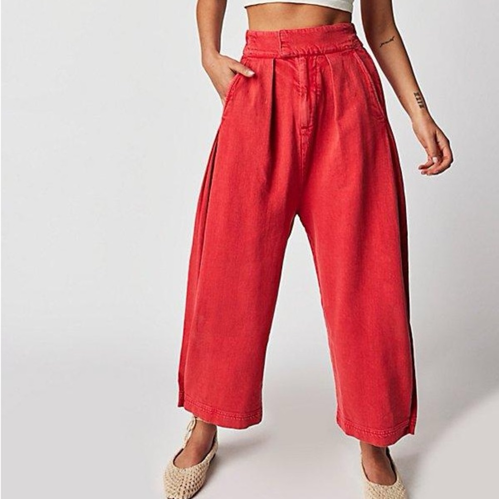 Free People Vibrant Red Wide Leg Pants